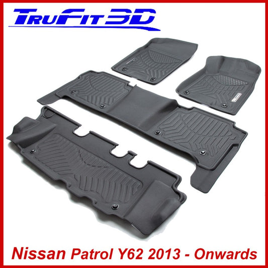 Nissan Patrol GU Y61 Wagon 1998 - 2015 Front & Rear Maxtrac 3D Rubber Mats - Black